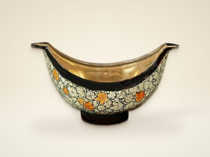 Kashmiri Paper Mache Ashtray – Brass Interior Floral Design