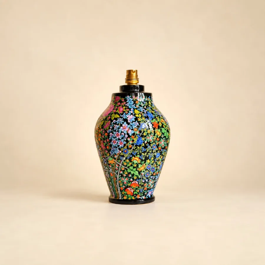 Hand-painted floral Kashmiri paper mache vase