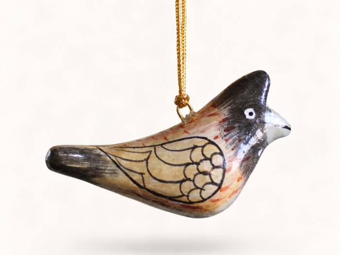 Hand-Painted Papier Mache Crested Bird – Hanging Ornament