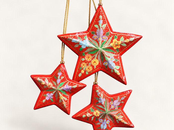 Hand-Painted Papier Mache Red Star Set of 3 – Hanging Ornament