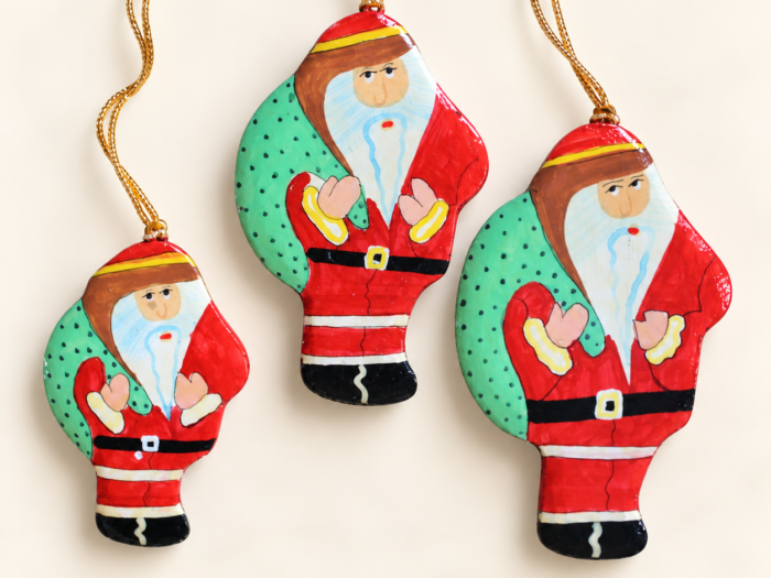 Hand-Painted Papier Mache Red Santa Set of 3 – Hanging Ornament