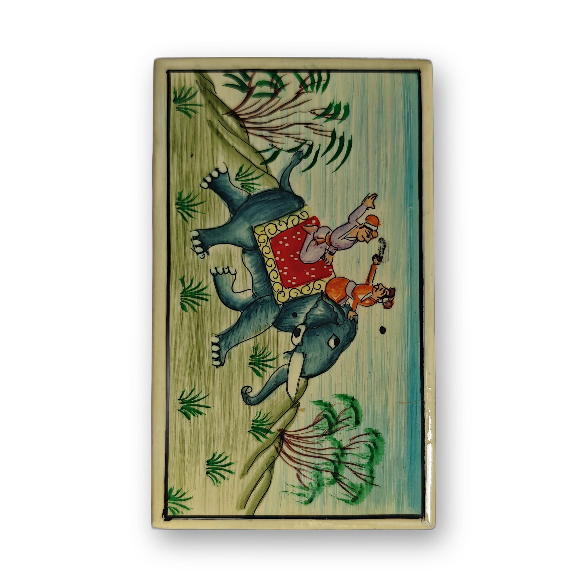 Mughal Art elephant scene papier mache box, additional view