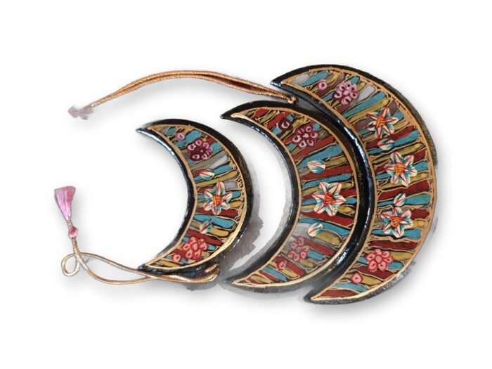 Hand-Painted Papier Mache Crescent Moon Set of 3 – Multicolour