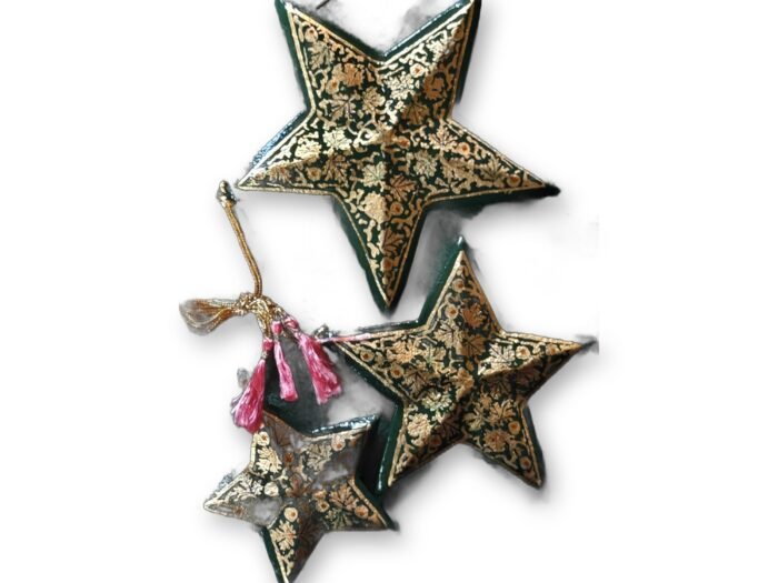 Hand-Painted Papier Mache Star Set of 3 – Gold & Black