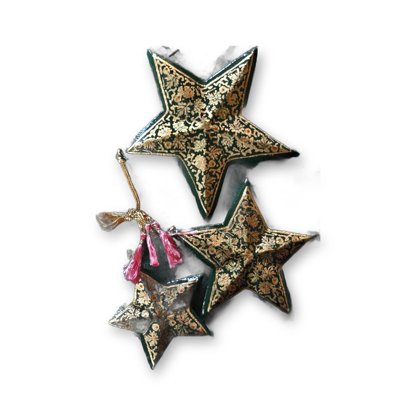 Hand-Painted Papier Mache Star Set of 3 – Gold & Black