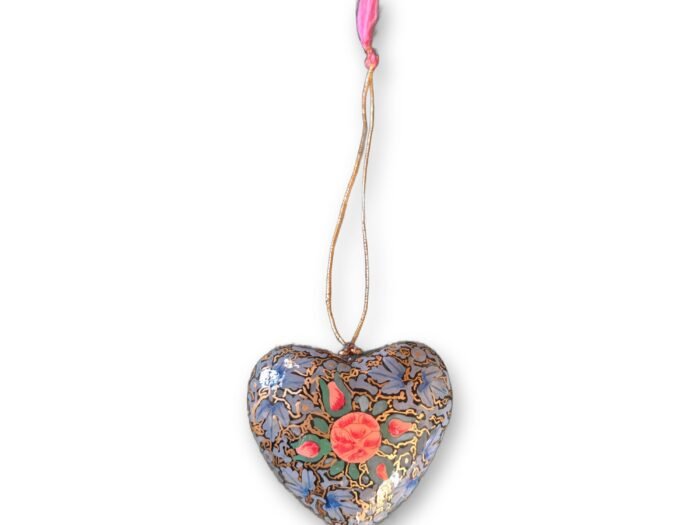 Hand-Painted Papier Mache Heart – Lavender with Coral Flower