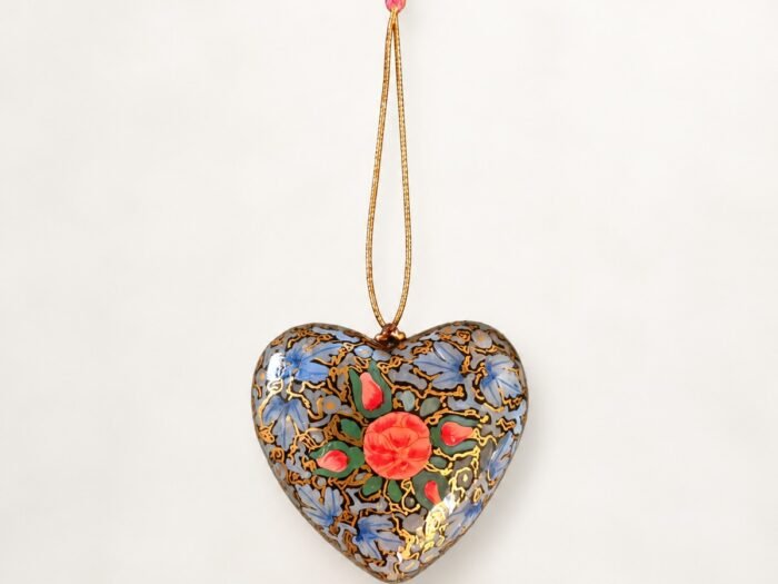 Hand-Painted Papier Mache Heart – Lavender with Coral Flower