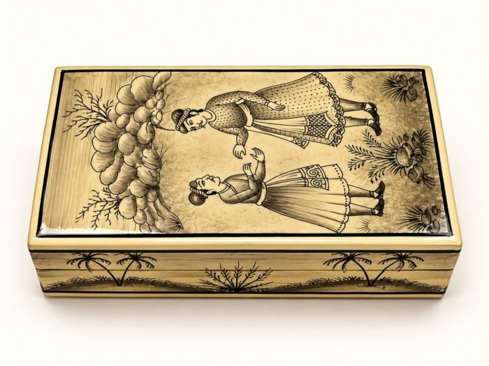 Mughal miniature art papier-mâché box with figures – handmade by Kashmiri artisans