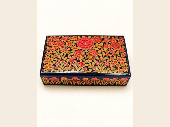 Red floral Kashmiri papier-mâché keepsake box – handmade by Kashmiri artisans