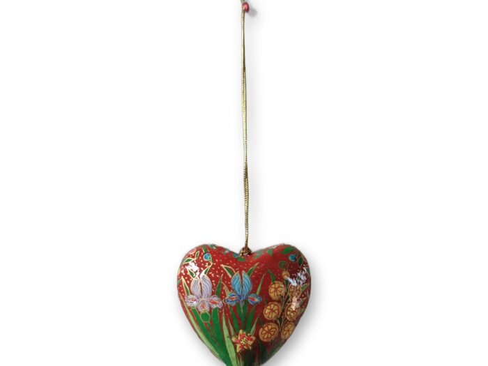 Hand-Painted Papier Mache Heart – Red with Flowers