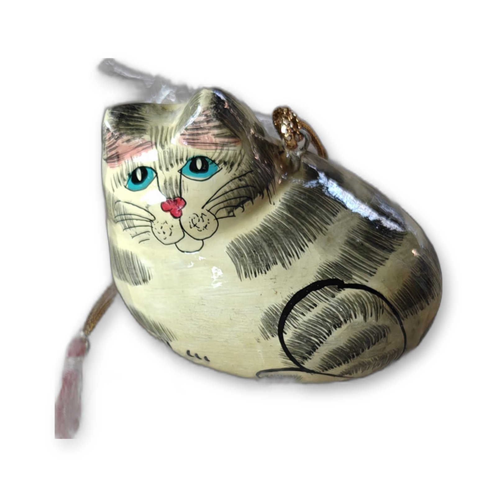 Hand-Painted Papier Mache Cat – Hanging Ornament