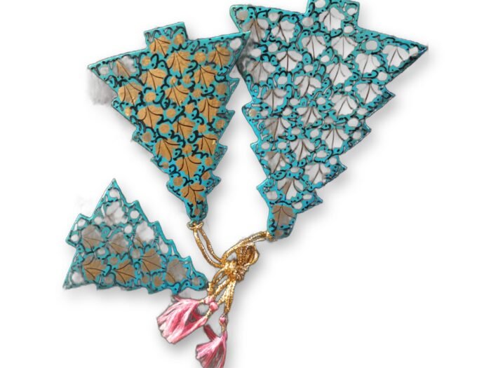 Hand-Painted Papier Mache Tree Set of 3 – Teal & Gold