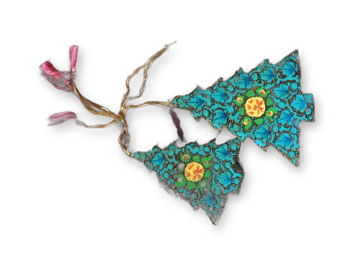 Hand-Painted Papier Mache Tree Set of 3 – Teal with Yellow Flowers